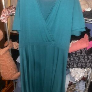 Mido Teal Wrap-Style Midi Dress